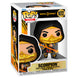 Vue rapprochée de la figurine Funko POP Scorpion avec détails précis et couleurs vives, emballage original FUNKO.