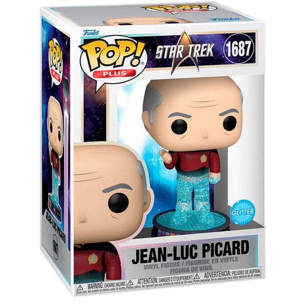Vue rapprochée de la figurine Funko POP Plus Jean-Luc Picard en vinyle avec détails précis
