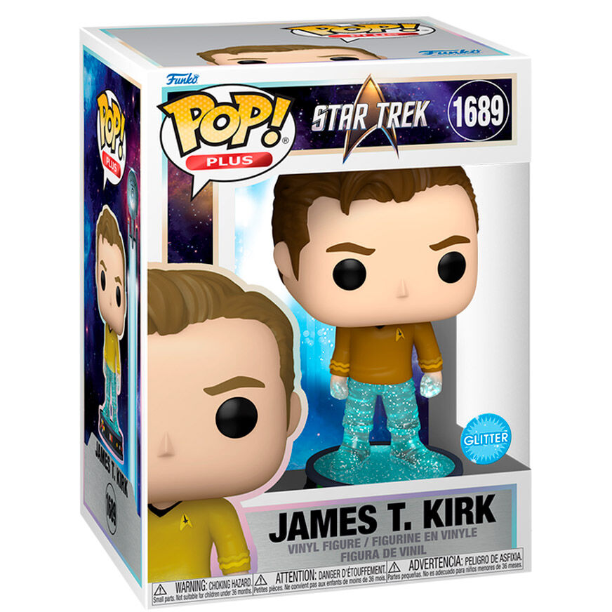 Vue rapprochée de la figurine Funko POP Plus Star Trek James T. Kirk montrant les détails précis du visage et de la tenue.