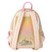 Zoom sur le détail des fleurs 3D iridescentes et appliqués sur le sac à dos Stitch Loungefly