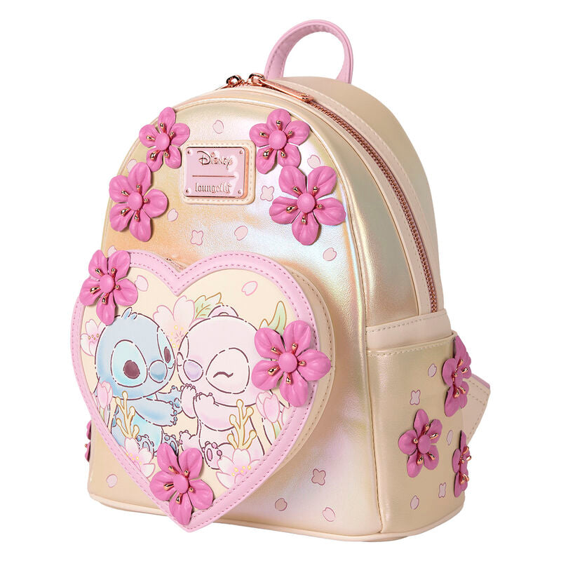 Vue latérale du sac à dos Stitch Loungefly montrant la sangle ajustable rembourrée