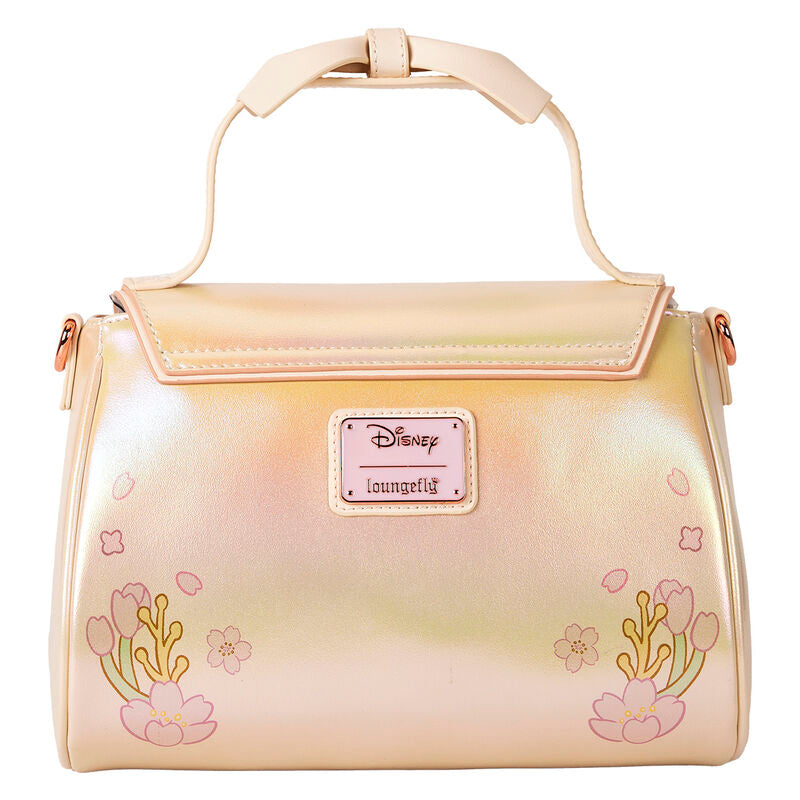 Vue arrière du sac avec la poignée supérieure et les finitions métalliques rose gold
