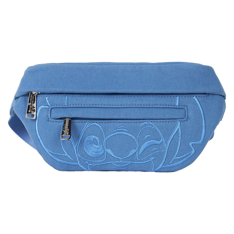 Gros plan sur les coutures et finitions de la pochette Stitch Disney signée Loungefly.