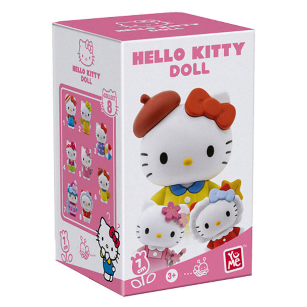 Figurine Hello Kitty surprise 7cm vue de face avec robe rouge et nœud rose