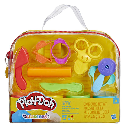 Vue rapprochée des accessoires du Play-Doh Starter Set permettant de rouler, couper et tamponner la pâte