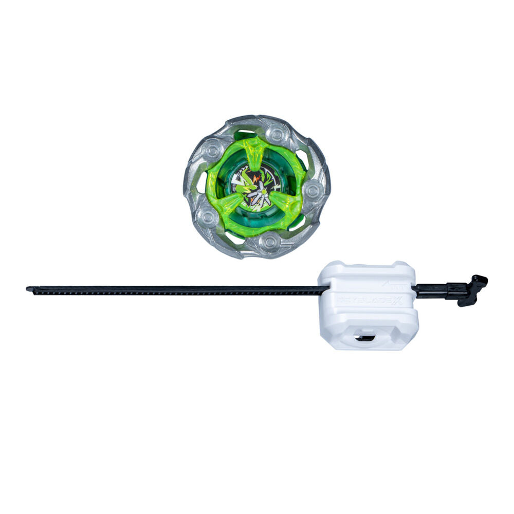 Action de lancement de la toupie Beyblade X dans une arène Beystadium