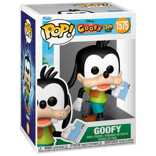 Vue de face de la figurine Funko POP Goofy avec détails colorés et design fidèle au film A Goofy Movie