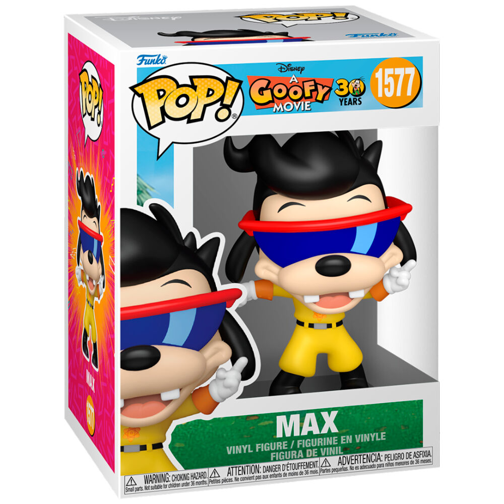 Vue détaillée de la figurine Funko POP Max de Disney A Goofy Movie montrant ses couleurs vives et son design unique