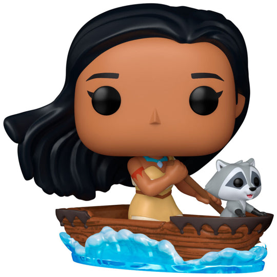 Vue de face de la figurine Funko POP Pocahontas avec sa boîte transparente montrant le design collector Disney.