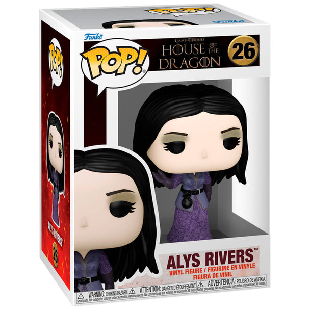 Détail de la figurine Funko POP Alys Rivers avec ses couleurs vives et son design fidèle au personnage de The House of the Dragon