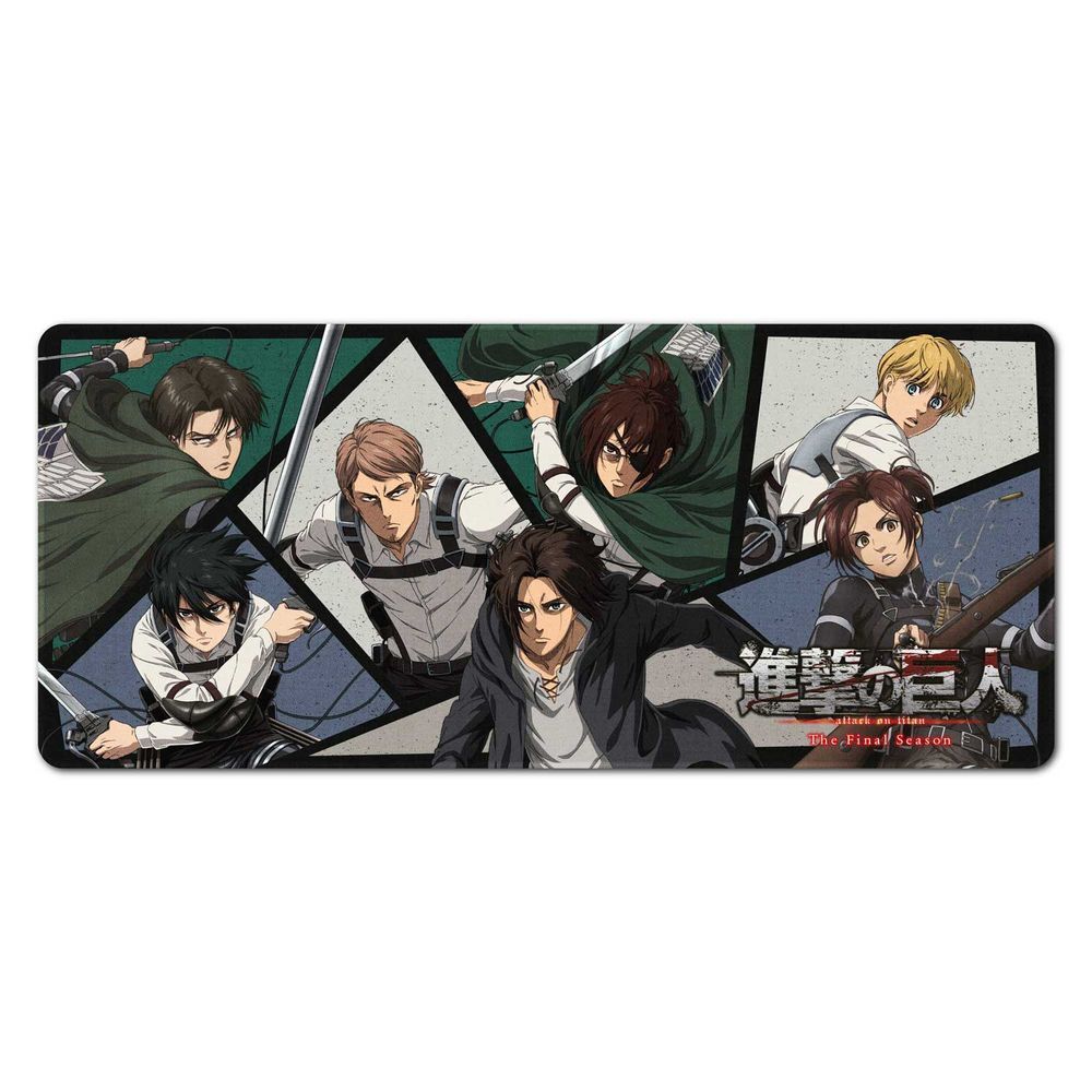 Tapis de bureau gaming Attack on Titan de 80x35cm avec surface textile waterproof et design animé