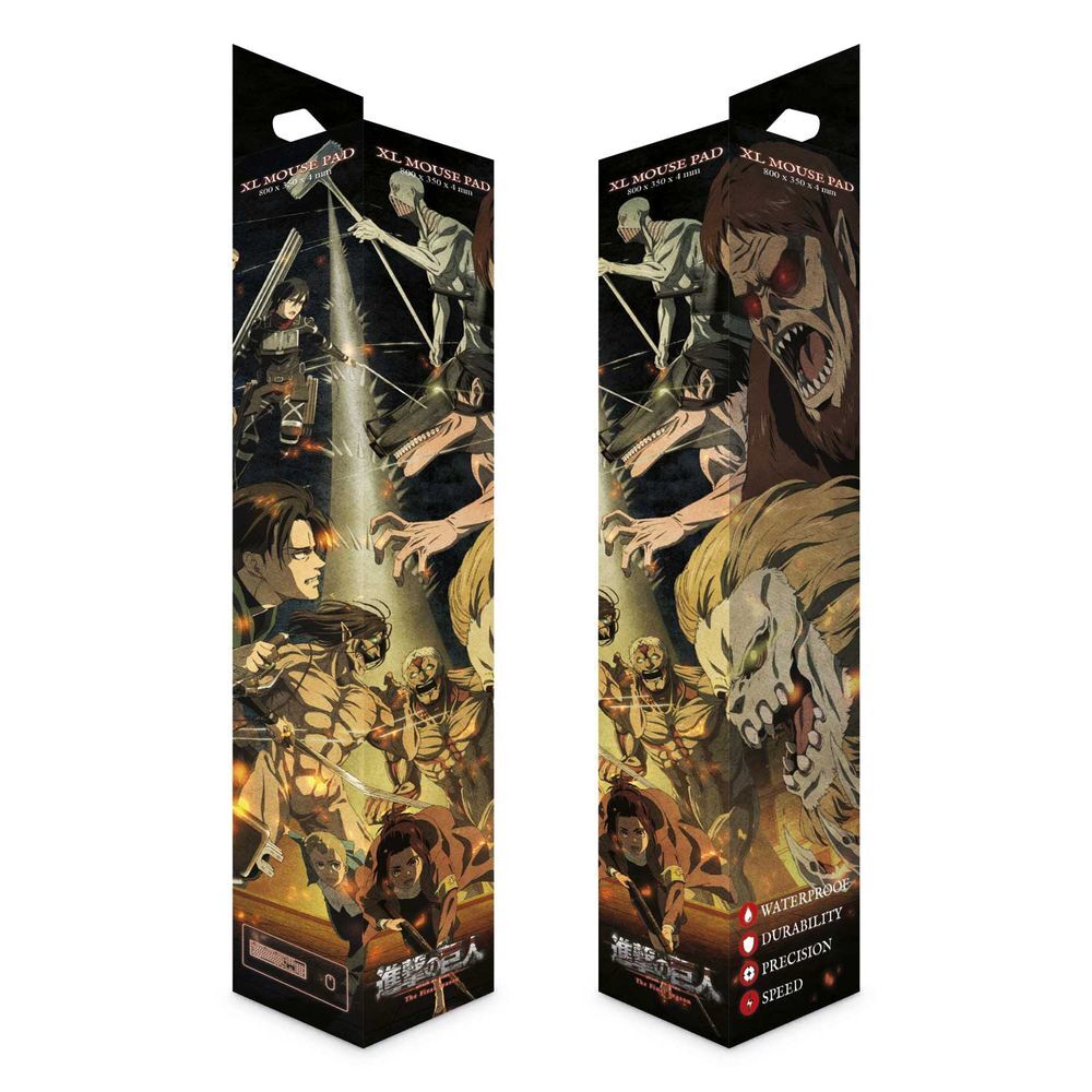 Détail des bords renforcés et base antidérapante en caoutchouc du tapis gaming Attack on Titan ERIK