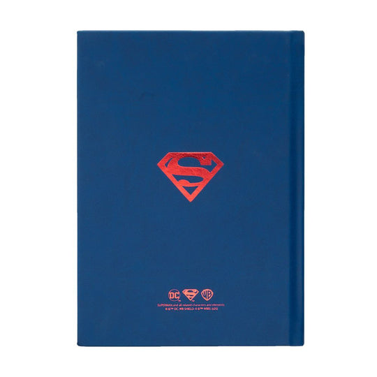 Vue de face du cahier ERIK Superman A5 montrant le logo emblématique sur fond bleu