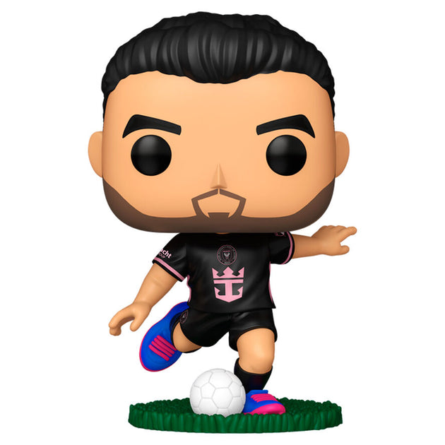 Figurine Funko POP Sergio Busquets en tenue Inter Miami, vue de face avec détails précis