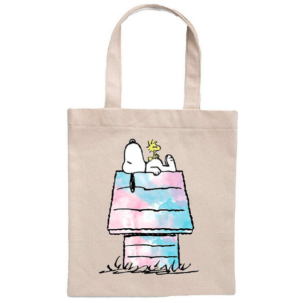 Sac cabas en coton blanc avec illustration Snoopy Peanuts, dimensions 41x37 cm, marque SUNCITY.