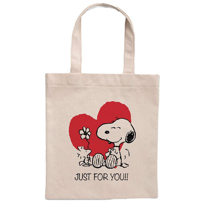 Sac shopping en coton 100% avec motif Peanuts Snoopy Just For You, dimensions 41x37 cm, idéal pour courses et sorties.