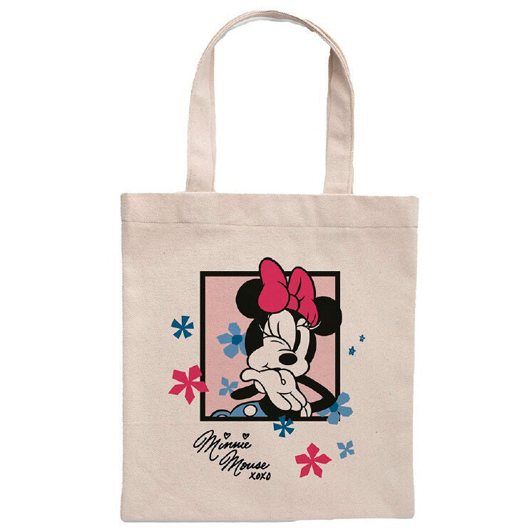 Sac shopping Disney Minnie Mouse en coton blanc avec illustration colorée, dimensions 41x37 cm, marque SUNCITY.