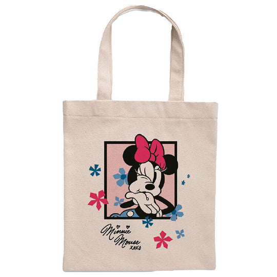 Sac shopping Disney Minnie Mouse en coton blanc avec illustration colorée, dimensions 41x37 cm, marque SUNCITY.