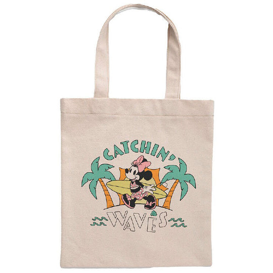 Sac shopping Disney Minnie Mouse Catchin' Waves en coton 100% avec design coloré et dimensions 41x37cm.