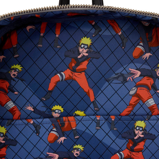 Intérieur du sac à dos Naruto Shippuden avec doublure assortie et espace de rangement organisé
