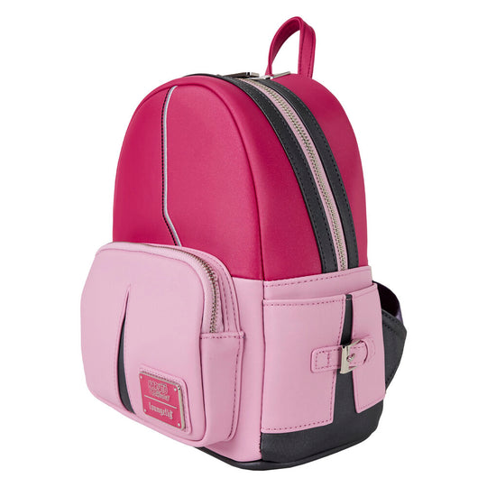 Détail des accessoires en métal argenté brillant du sac à dos Naruto Shippuden Sakura, soulignant la finition haut de gamme