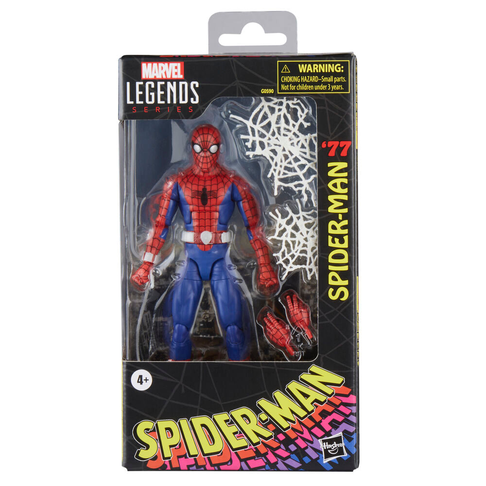 Figurine Marvel Legends Spider-Man 77 de face avec costume rouge et bleu détaillé
