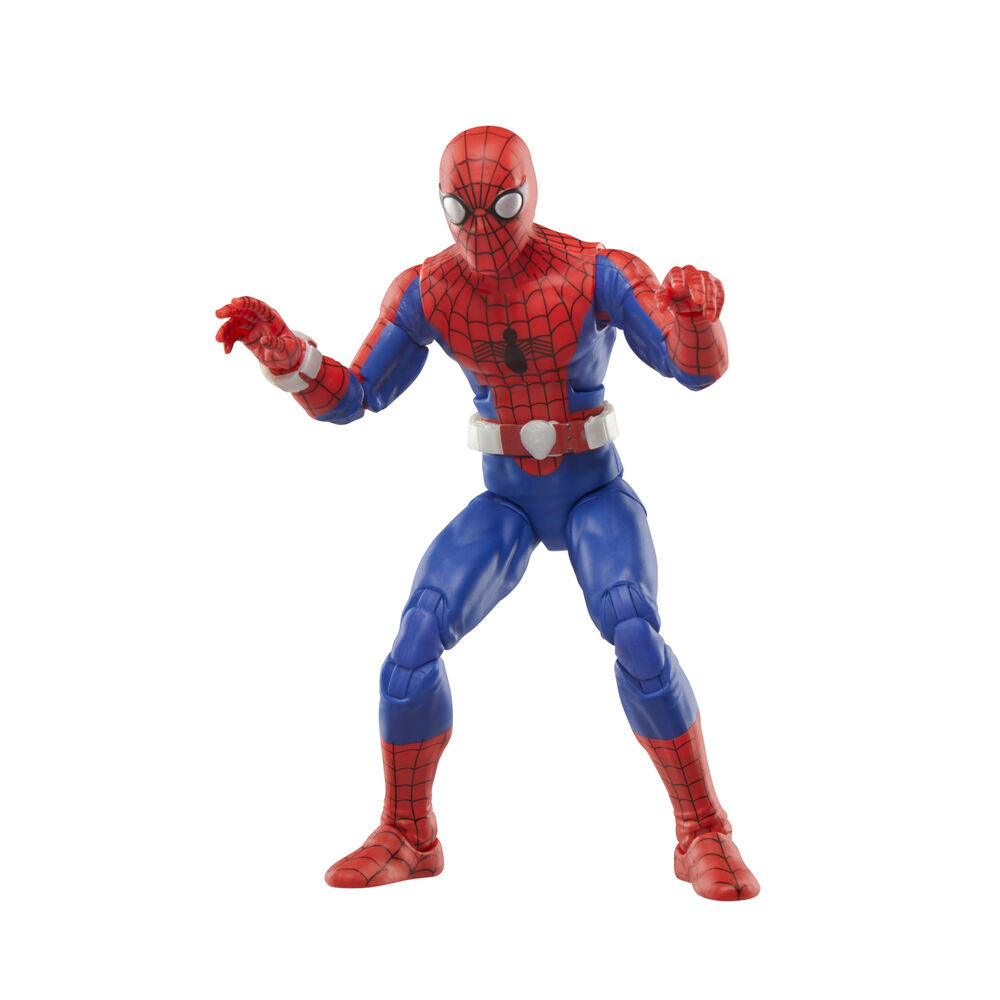 Gros plan sur les détails du visage de la figurine Spider-Man 77 Marvel Legends