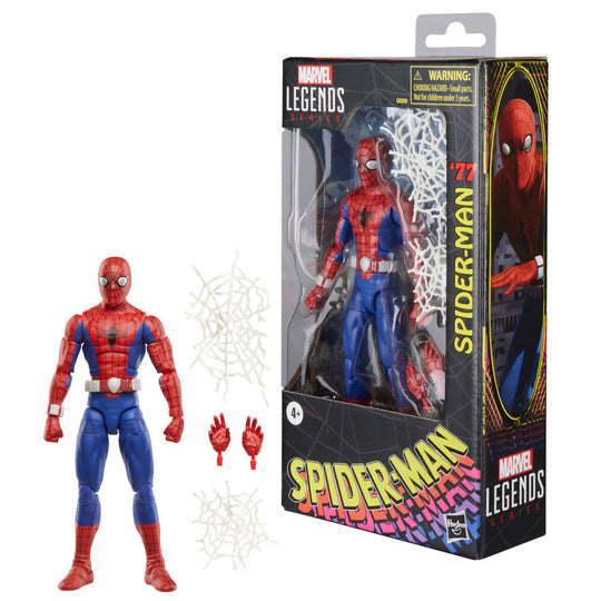 Photo de la boîte officielle HASBRO contenant la figurine Spider-Man 77 Marvel Legends
