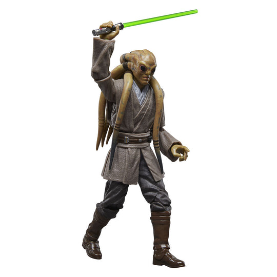 Détail du visage vert et des yeux de la figurine Kit Fisto 15cm