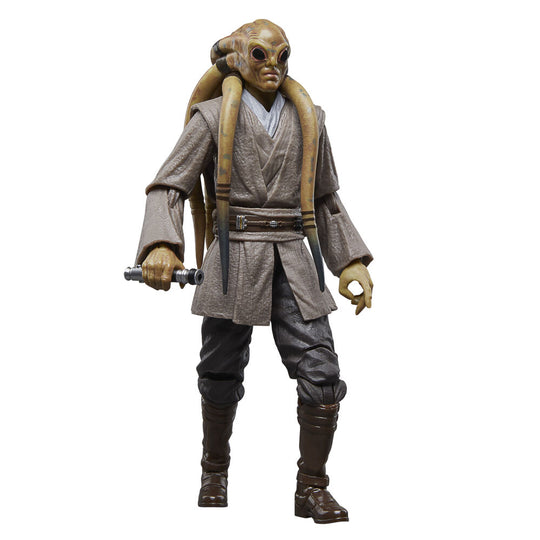 Figurine Kit Fisto en position de combat avec sabre laser activé