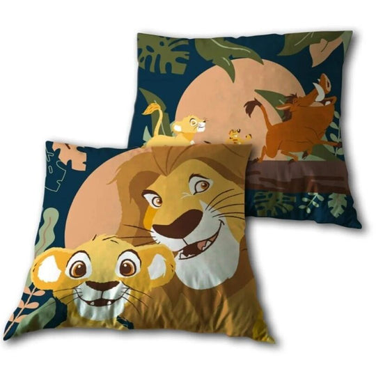 Coussin carré Disney Le Roi Lion de 40x40 cm en microfibre douce avec illustration colorée du film.