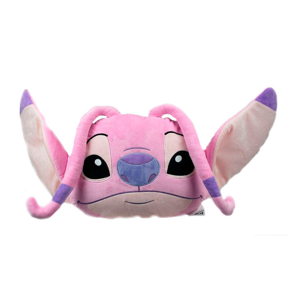 Coussin 3D Disney Stitch et Angel en microfibre, dimensions 40x35cm, vue de face avec détails colorés et reliefs réalistes.