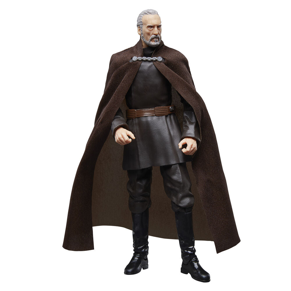 Figurine Count Dooku en position de combat avec effet lumineux sur le sabre laser
