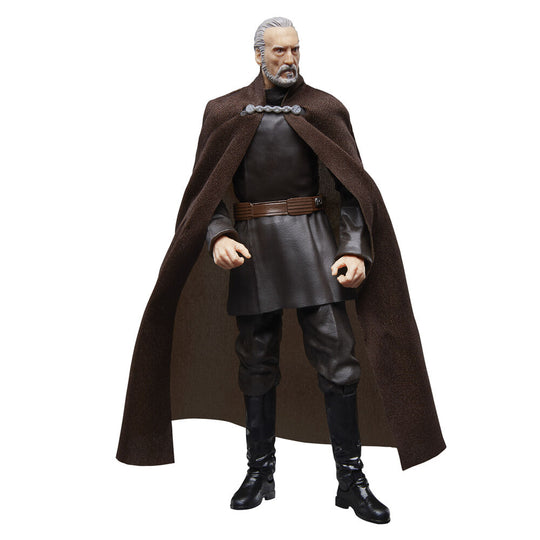 Figurine Count Dooku en position de combat avec effet lumineux sur le sabre laser