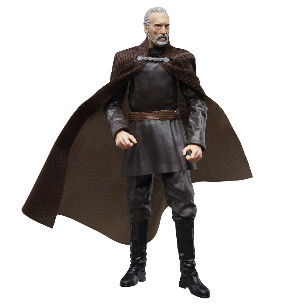 Vue latérale gauche de la figurine Count Dooku avec manteau et détails réalistes