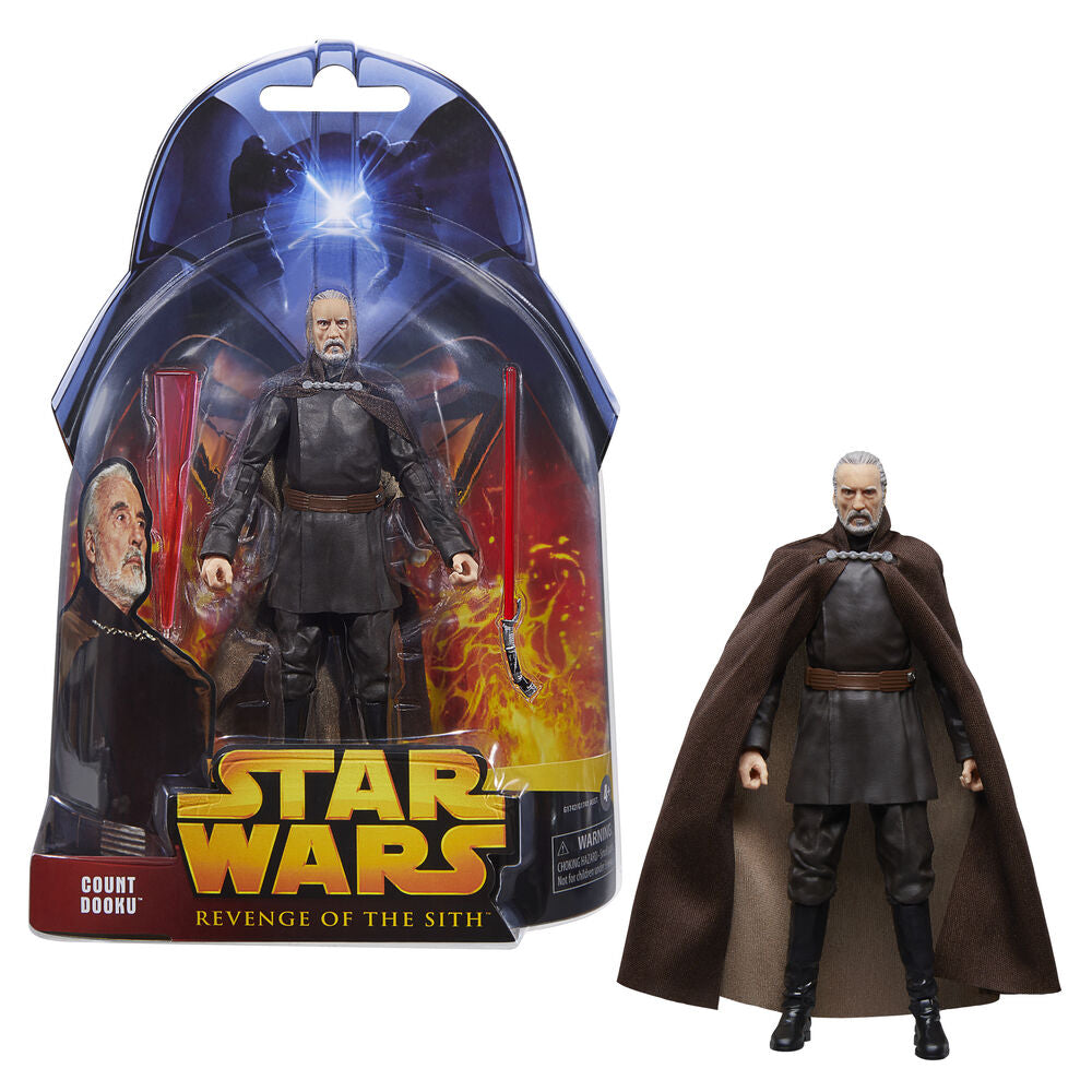 Figurine Count Dooku posée sur un socle avec logo Star Wars