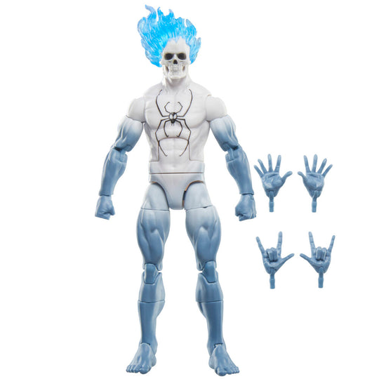 Zoom sur la tête articulée de la figurine Spirit Spider avec masque rouge et noir