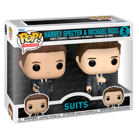 Figurine Funko POP de Harvey Specter en costume, personnage principal de la série Suits, vue de face avec détails soignés