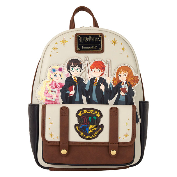 Vue avant du sac à dos Harry Potter Loungefly avec logo emblématique