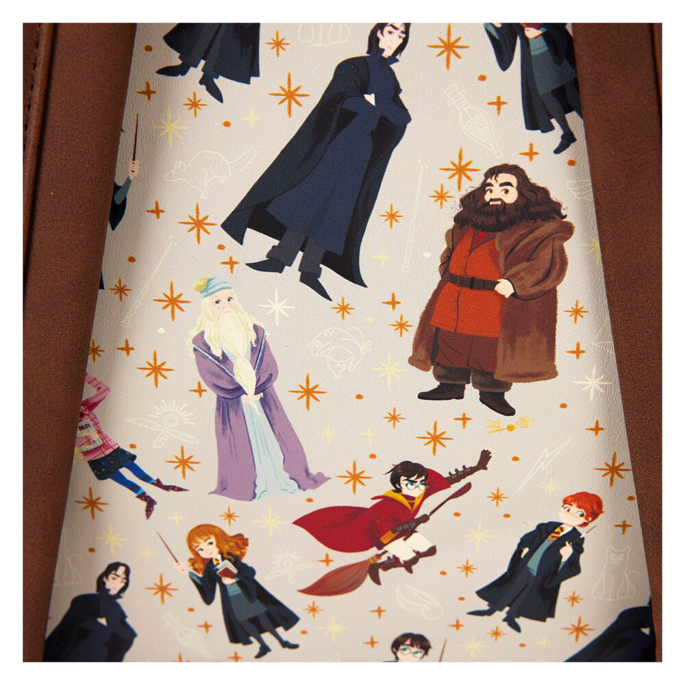 Sac à dos Harry Potter Spring Loungefly porté par un mannequin, démontrant sa taille et style