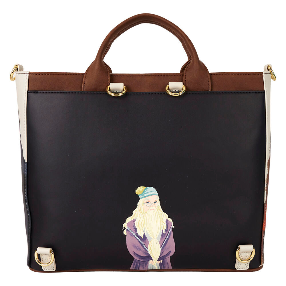 Sac Loungefly Harry Potter Spring porté par un mannequin dans un décor printanier