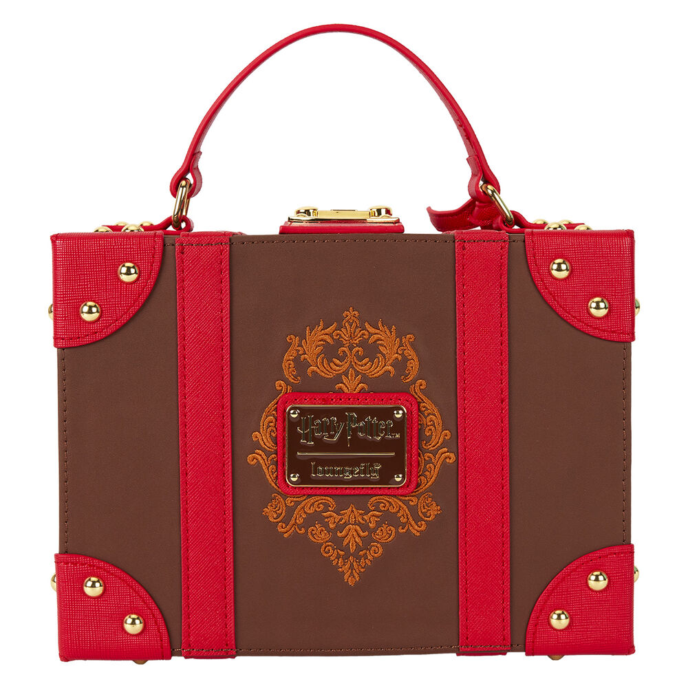 Gros plan sur le logo Hogwarts Express imprimé sur le sac valise Loungefly