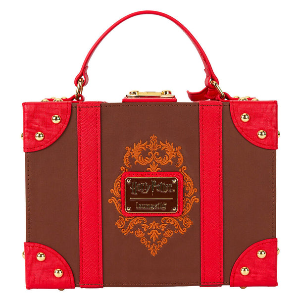 Gros plan sur le logo Hogwarts Express imprimé sur le sac valise Loungefly