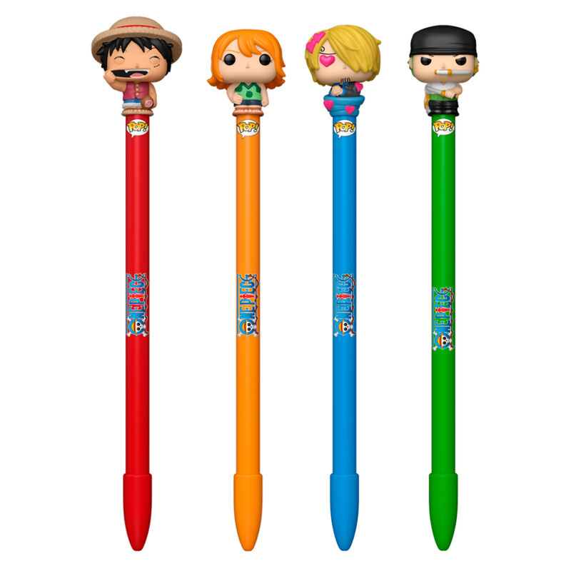Stylo Funko One Piece avec topper représentant un personnage emblématique de la série, vue rapprochée