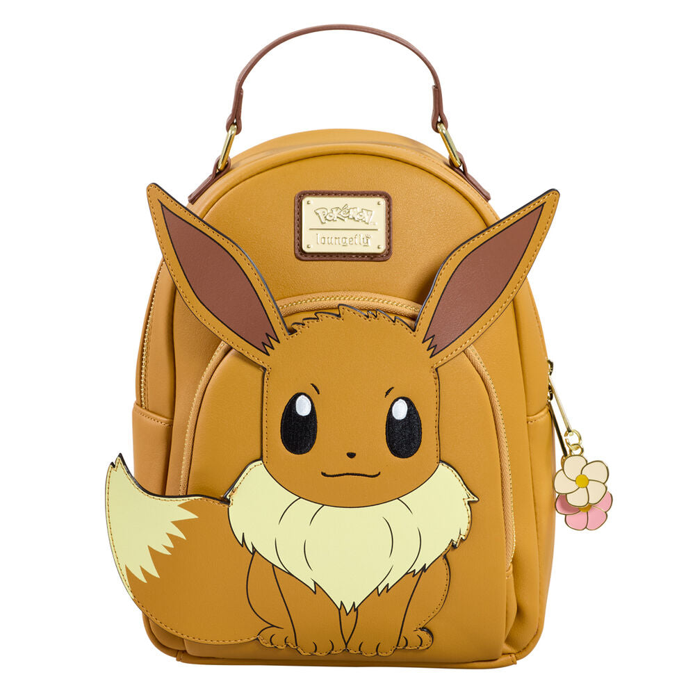 Sac à dos Loungefly Pokémon Eevee vue de face en simili cuir vegan avec détails brodés et imprimés