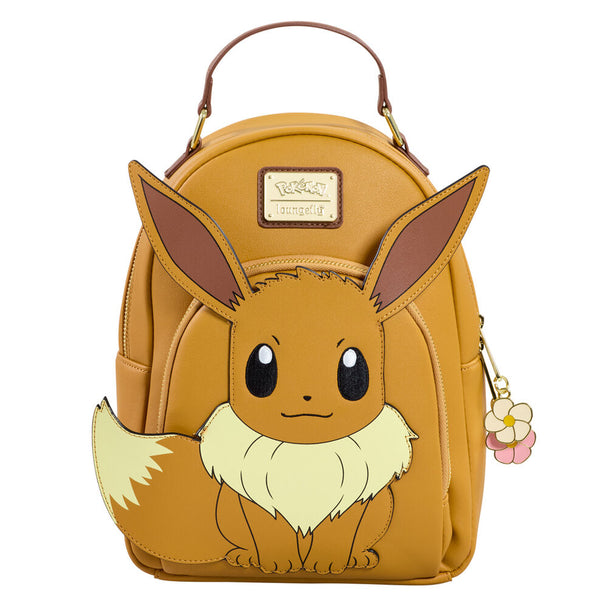 Sac à dos Loungefly Pokémon Eevee vue de face en simili cuir vegan avec détails brodés et imprimés