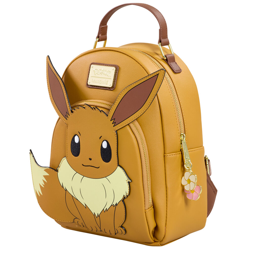 Vue latérale du sac à dos Eevee Loungefly montrant les bandoulières ajustables confortables