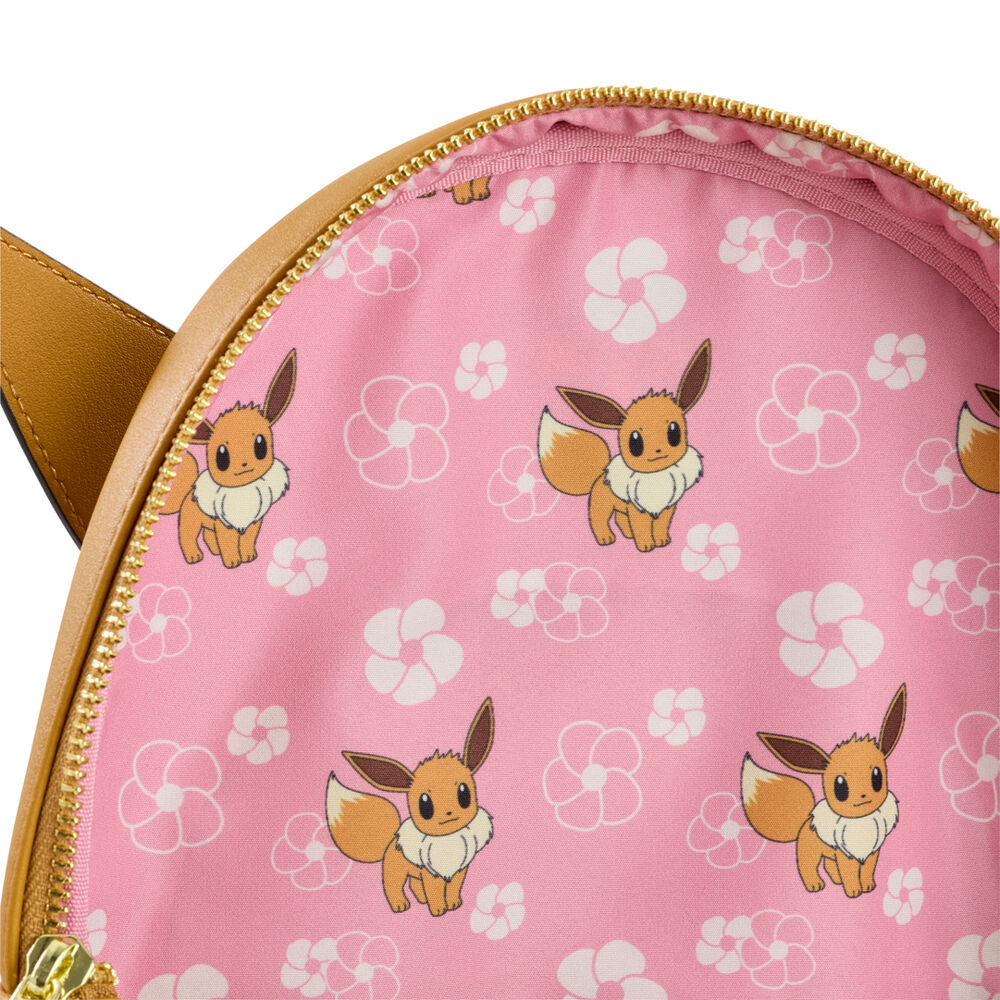 Intérieur du sac à dos Pokémon Eevee Loungefly avec doublure assortie et finitions soignées