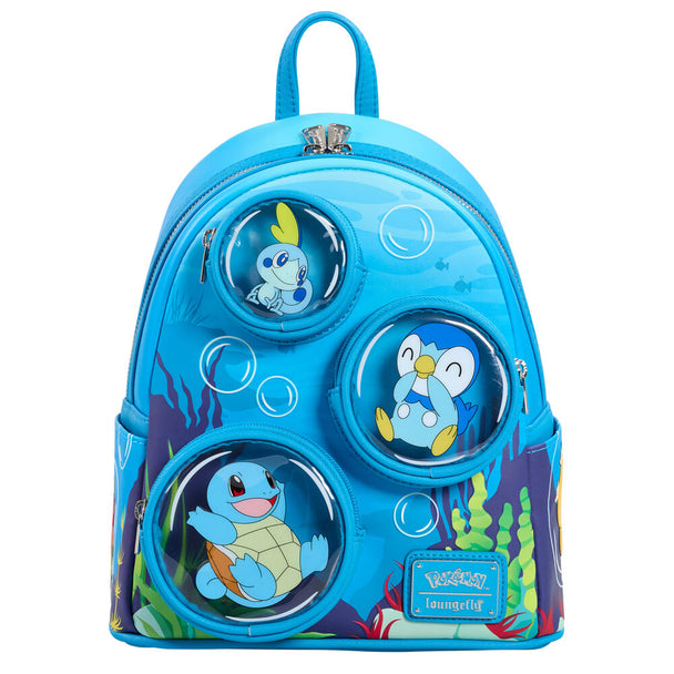 Détail des bretelles ajustables en cuir vegan du sac à dos Loungefly Pokémon Bubbles Water