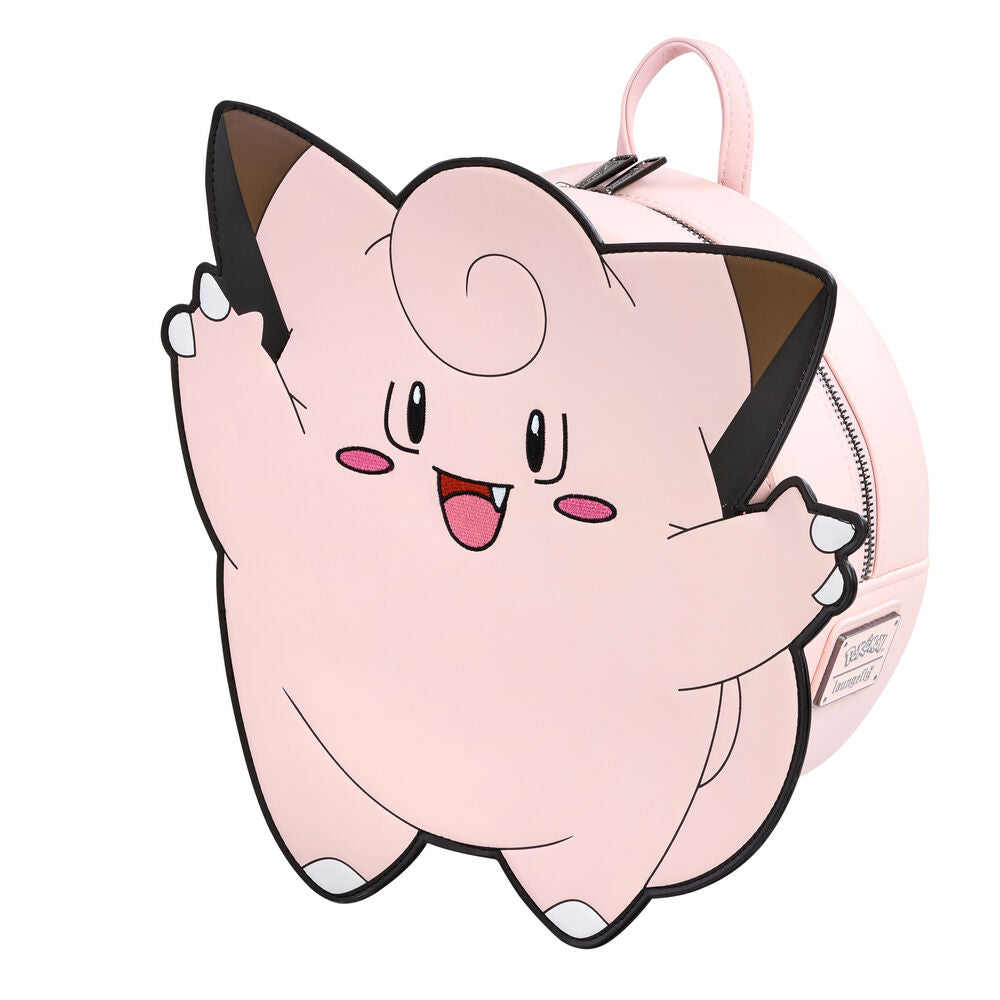 Détail du tissu et des coutures du sac à dos Loungefly Pokémon Clefairy montrant la qualité de fabrication